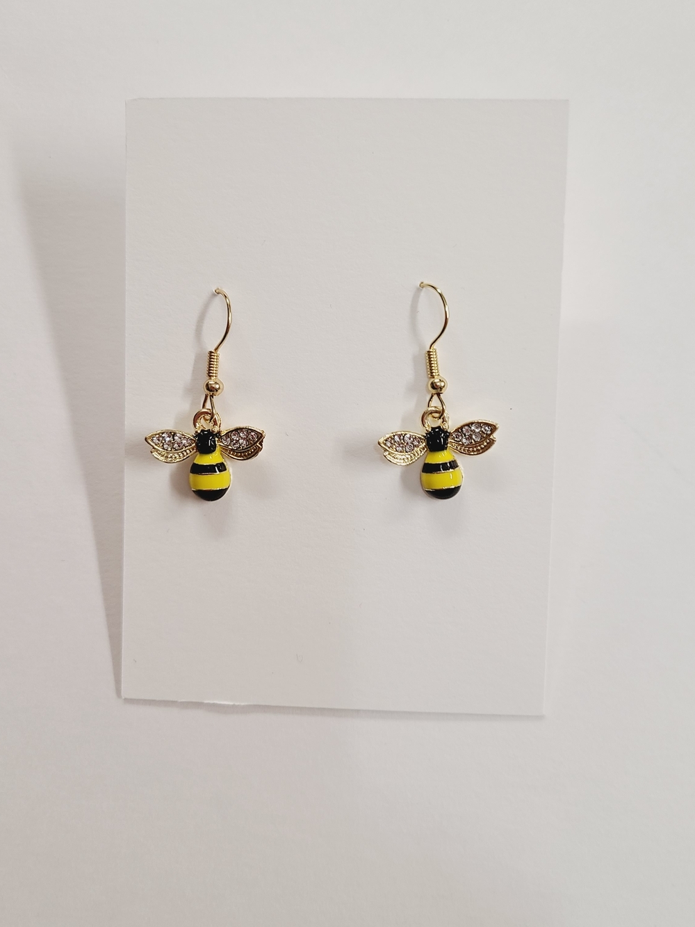 Gold- Tone Bee Drop Earrings with Yellow and Black Enamel